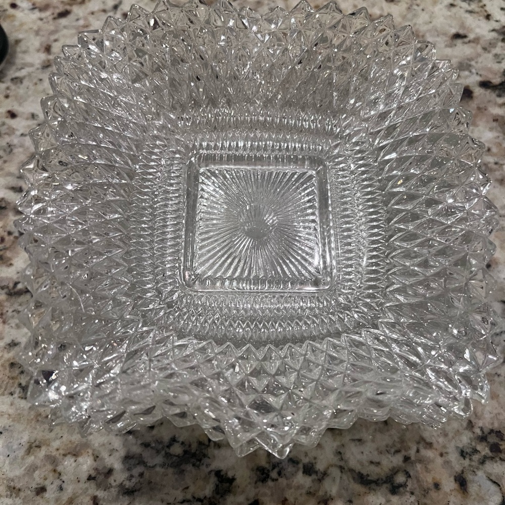 Set of five Vintage Indiana Glass Dish in Diamond Quilted Pattern Sawtooth Edge